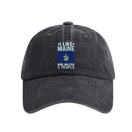 Maine Flag US State Washed Denim Baseball Caps