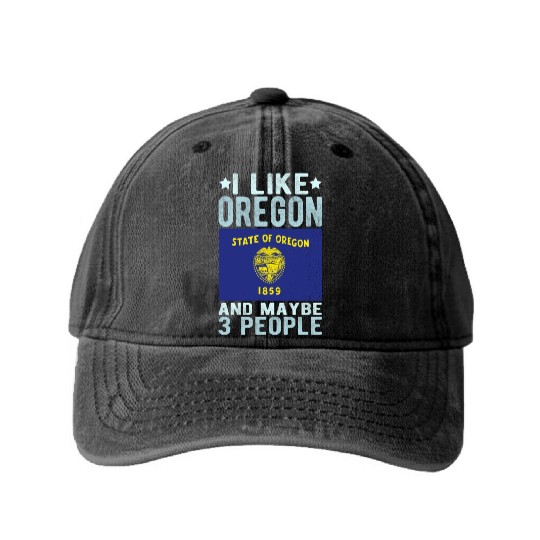 Oregon Flag US State Washed Denim Baseball Caps