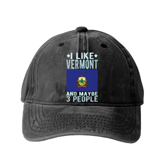 Vermont Flag US State Washed Denim Baseball Caps