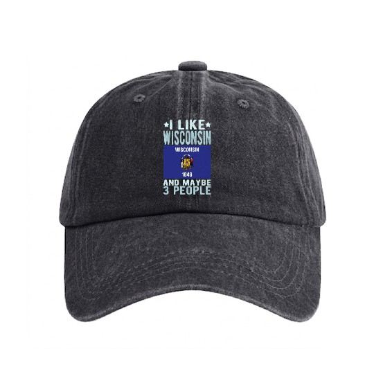 Wisconsin Flag US State Washed Denim Baseball Caps