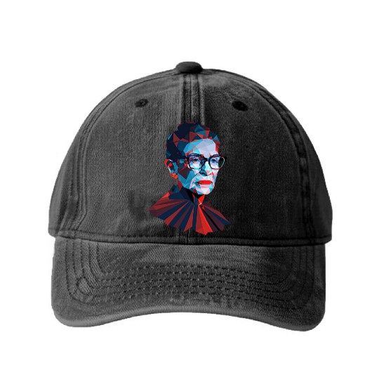 Ruth Bader Ginsburg low polygon design red blue Washed Denim Baseball Caps