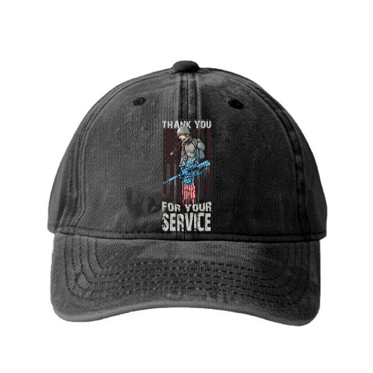 Thank You For Your Service Veteran US Flag Veteran Washed Denim Baseball Caps