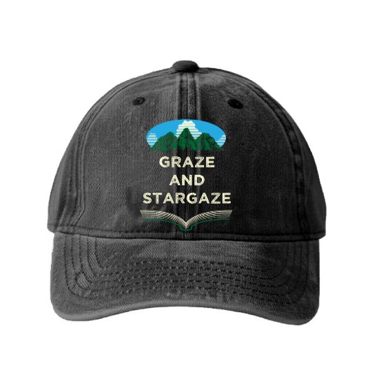 Graze and Stargaze Camping Wildlife Camper Outdoor Washed Denim Baseball Caps