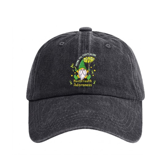 Gnomes May Green Mental Health Awareness Month Washed Denim Baseball Caps