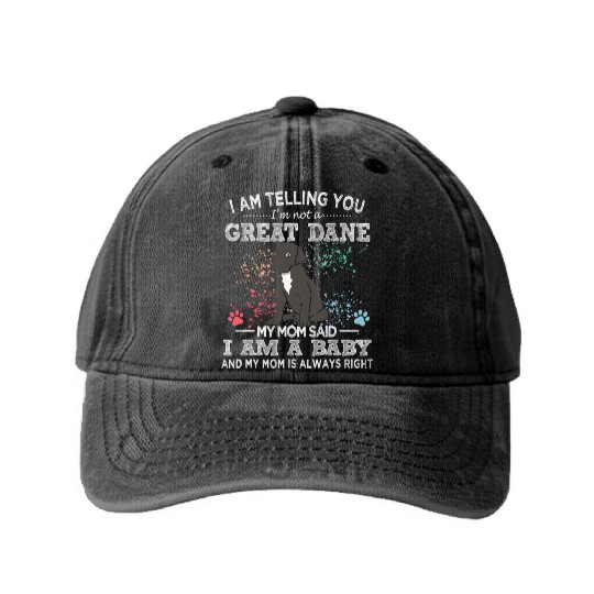 Black Great Dane Mom Puppy Baby Dog Mothers Day Washed Denim Baseball Caps