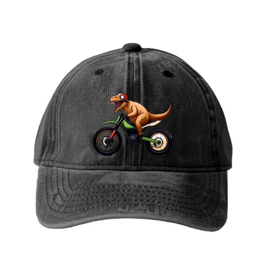Humorous Dirt Bike for Dinosaurs to Ride Washed Denim Baseball Caps
