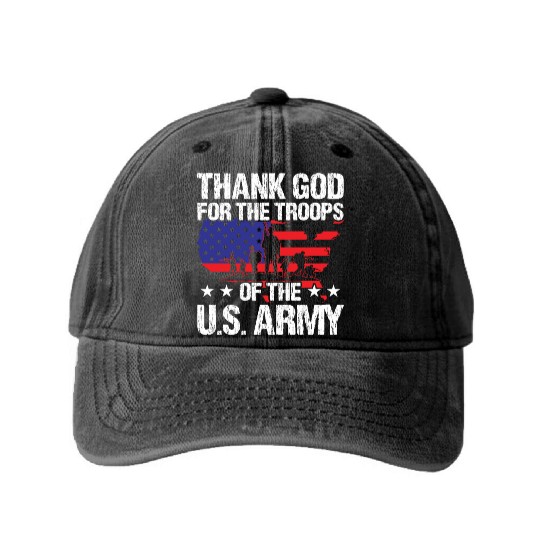 Soldier thank god for troops of us army military Washed Denim Baseball Caps