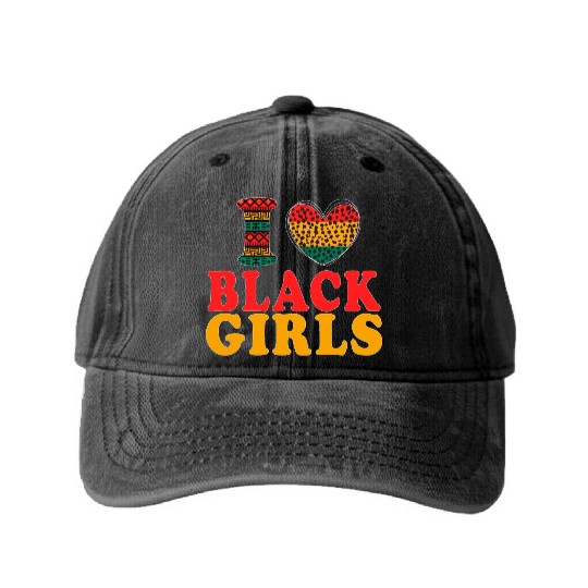Ilove BLACK Girls I Love Being Black Melanin Afric Washed Denim Baseball Caps