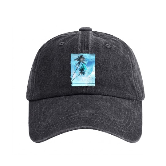 Artistic Honolulu Oahu Hawaii Palm Tree Vacation Washed Denim Baseball Caps