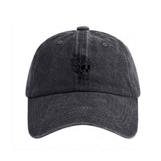 Skull Dia de los Muertos Halloween Tattoo Rose Washed Denim Baseball Caps