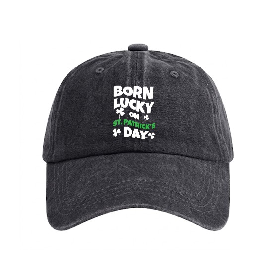 Birth Lucky Shamrock Clover Saint Patrick Day Washed Denim Baseball Caps