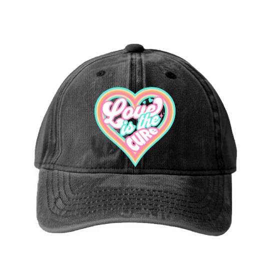 LOVE IS THE CURE (pink) Washed Denim Baseball Caps