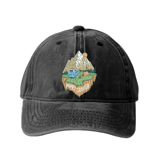 Happy Camper Explore The Nature Washed Denim Baseball Caps