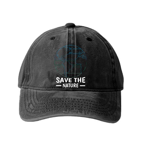 Minimalist Save Nature Oceans Day Earth Day Washed Denim Baseball Caps