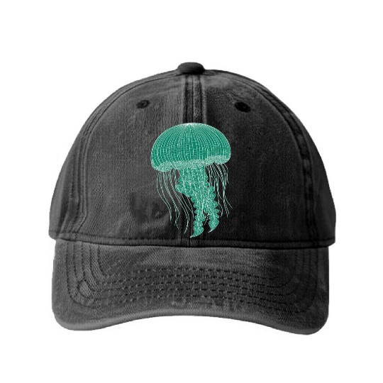 Sea life, Green Jellyfish Washed Denim Baseball Caps
