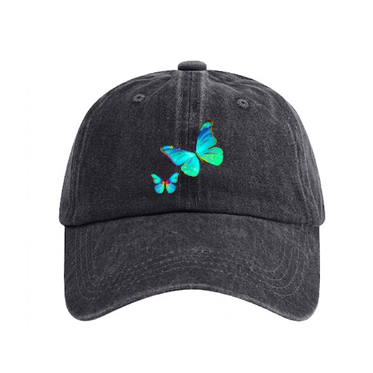 Blue Green Butterflies Washed Denim Baseball Caps