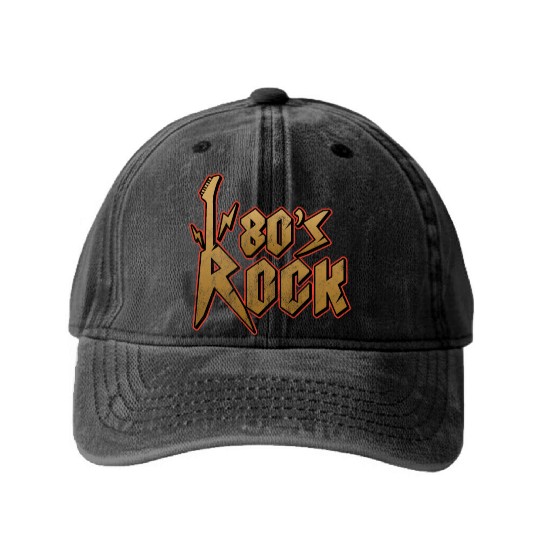 80s Rock Music Genre Eighties Vibe Retro Musician Washed Denim Baseball Caps