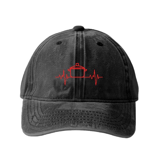Passion Cooking / Eating / Baking Heartbeat ECG Washed Denim Baseball Caps
