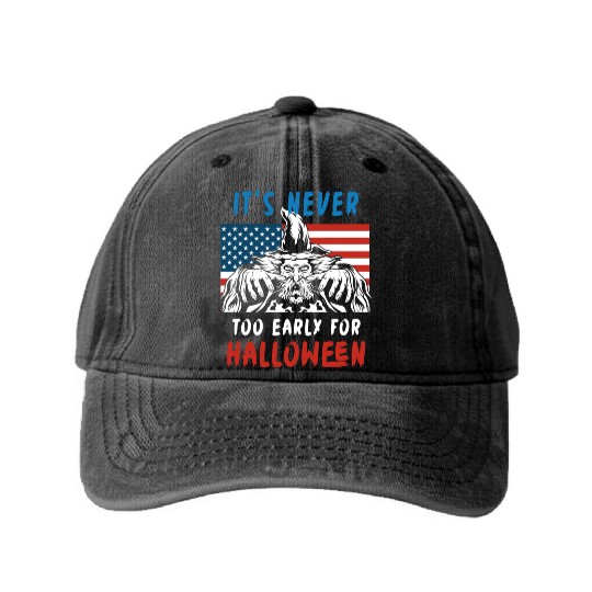It is Never Too Early For Halloween Wizard Washed Denim Baseball Caps
