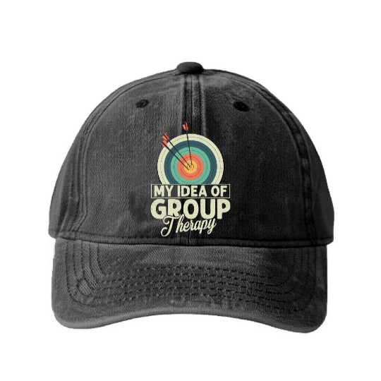 My Idea Of Group Therapy Archery Target Bow & Arro Washed Denim Baseball Caps