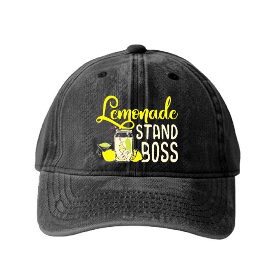 Lemonade Stand Boss Funny Lemon Juice Businesslemo Washed Denim Baseball Caps
