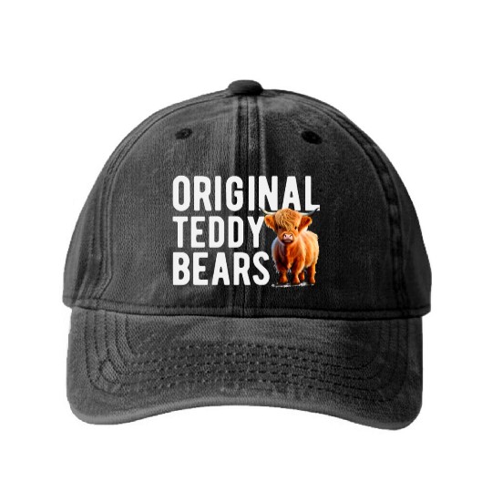 Original Teddy Bears Highland Cow Scottish Cattle Washed Denim Baseball Caps