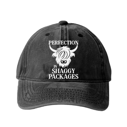 Perfection In Shaggy Packages Highland Cow Washed Denim Baseball Caps