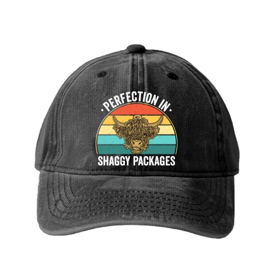 Perfection In Shaggy Packages Highland Cow Washed Denim Baseball Caps