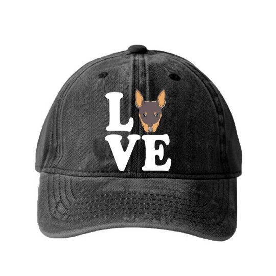 Miniature Pinscher Dog Owner I Love My Min Pin Washed Denim Baseball Caps