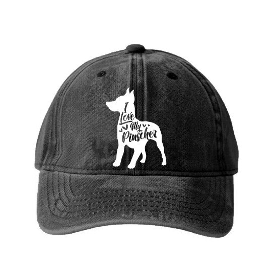 I Love My Pinscher Miniature Pinscher Min Pin Washed Denim Baseball Caps
