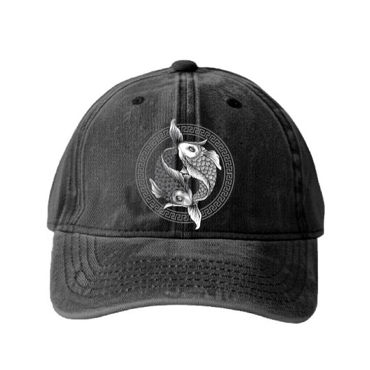 Yin Yang Koi Fish Washed Denim Baseball Caps