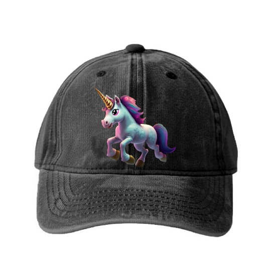 magic unicorn cartoon horse pony Washed Denim Baseball Caps