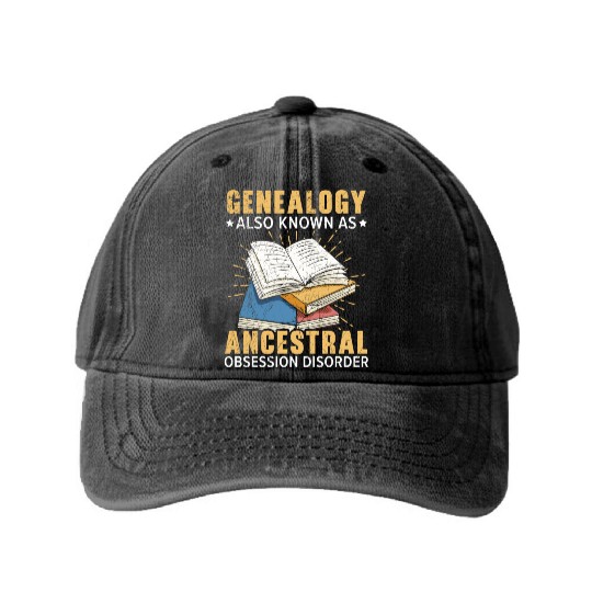 Genealogy Known As Ancestral Obsession Disorder Washed Denim Baseball Caps