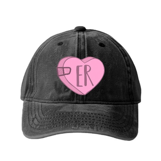 Cute ER Nurse Candy Heart for Valentines Day Scrub Washed Denim Baseball Caps