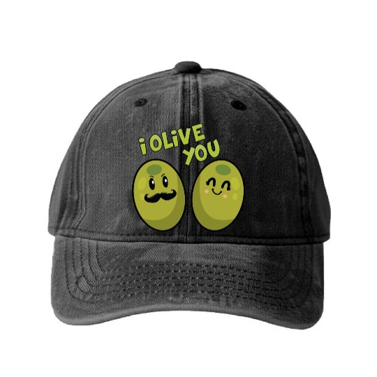 Green olives valentine olive you Washed Denim Baseball Caps