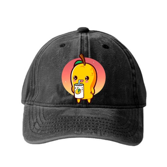 Refreshing mango enjoying mango juice Washed Denim Baseball Caps
