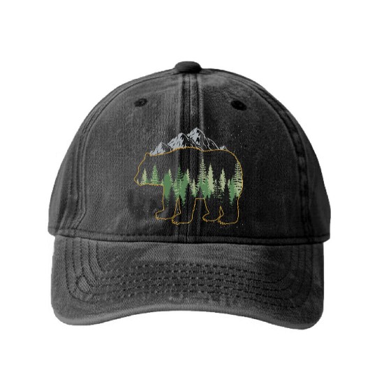 Grizzly Mountain Wildlife Bear Washed Denim Baseball Caps