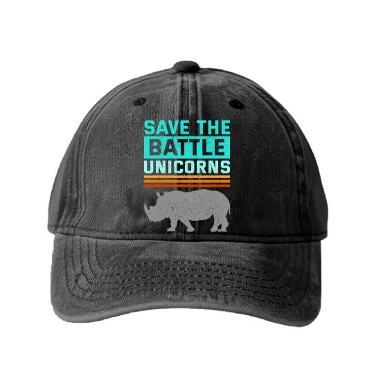 Rhino Unicorn Rhinoceros Animal Wildlife Lover Saf Washed Denim Baseball Caps