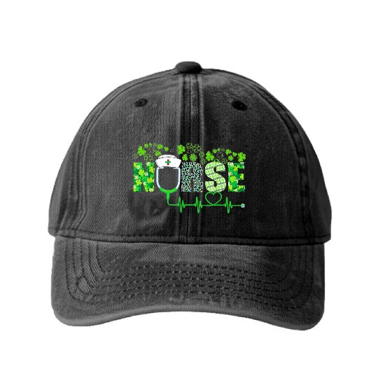 Irish Nurse Shamrock Stethoscope St Patricks Day Washed Denim Baseball Caps