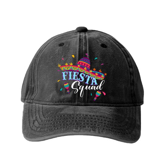 Fiesta Squad Cinco De Mayo Mexican Sombrero Family Washed Denim Baseball Caps