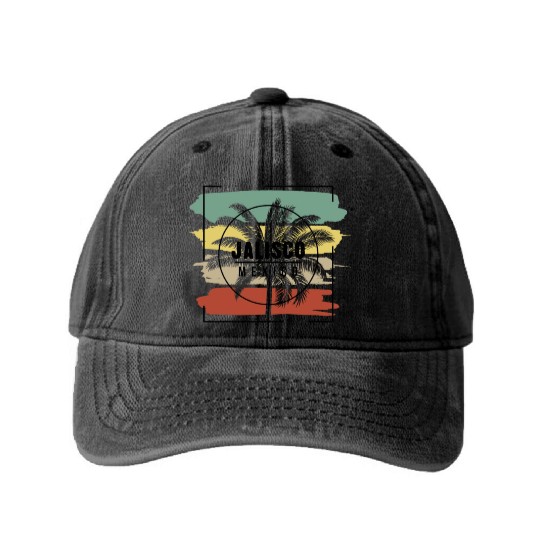 Jalisco Mexico Palm Tree Retro Artistic Washed Denim Baseball Caps