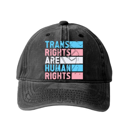 Trans Rights Are Human Rights Support LGBT Pride Washed Denim Baseball Caps