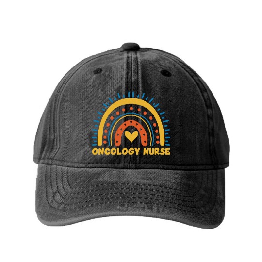 Great Oncology Nurse Rainbow RN Nurses Team Washed Denim Baseball Caps