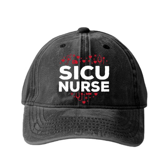 Great SICU Nurse Heart Apparel Nursing Lover Washed Denim Baseball Caps