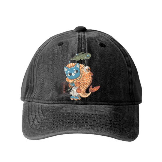 Catfish Yokai Washed Denim Baseball Caps