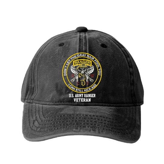 Funny Retired US Army Ranger Veteran USA Military Washed Denim Baseball Caps