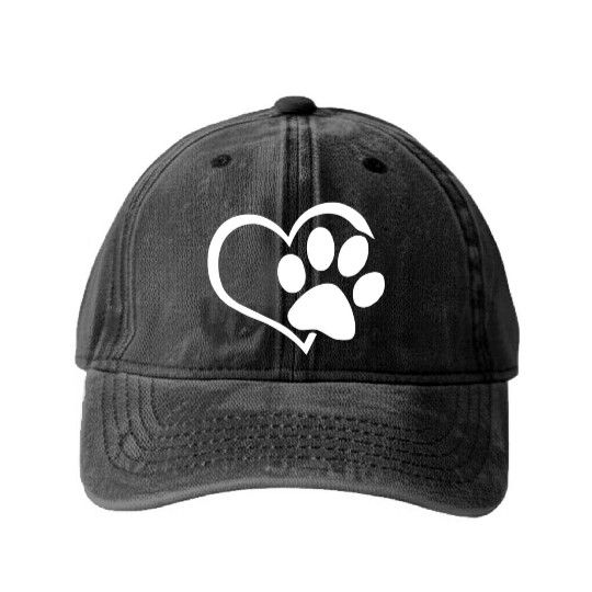 Dog Dad Mom Puppy Washed Denim Baseball Caps Love Dogs Paw Print Heart