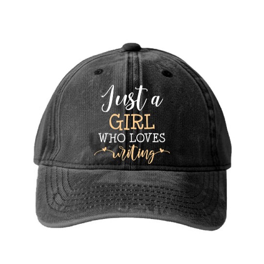 Writing Girl Who Loves Funny Writer Lover Outfit Washed Denim Baseball Caps