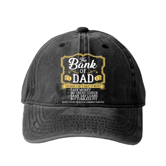 The Bank Of Dad Money Grows On Trees Father's Daye Washed Denim Baseball Caps