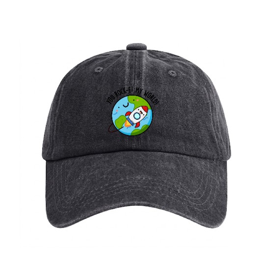You Rock Et My World Cute Rocket Washed Denim Baseball Caps